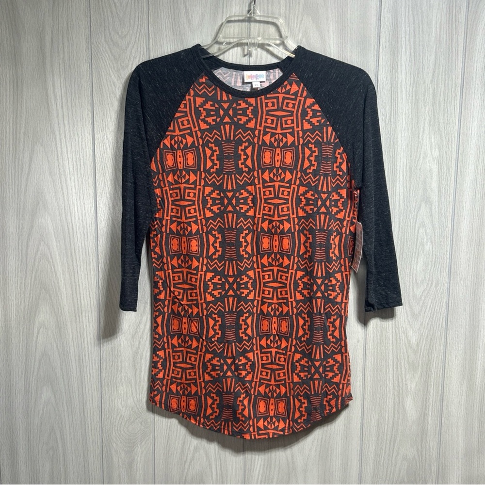 NWT LuLaRoe Orange And Gray 3/4 Sleeve Randy Shirt Size XS
